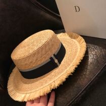 Fashion Paris top hat summer classic big eaves thin wheat straw tassel flat top straw hat beach tourism sunscreen straw hat tide