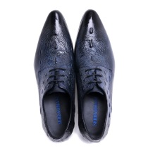 Super-personal British trend mens shoes pointed toe lace ostrich pattern long business leather suit haze blue slim fit