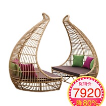 Rough rattan imitation rattan big round bed sofa bed seat rattan furniture Villa Garden Terrace Bed leisure balcony chair