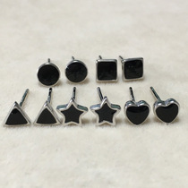 Small green leaf 925 silver black personality stud earrings heart shape Korean men and women simple fashion star earrings