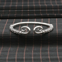 Supply S925 pure silver ornament retro to make old personality creative Qi Titian big and tight hoop ring mens opening bracelet