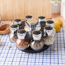 Rotating seasoning tank set Creative Glass seasoning box salt jar seasoning bottle household kitchen storage supplies combination