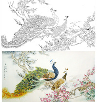 Meticulous painting Hatch draft banner Peacock hook line physical print manuscript 66*125 with A3 color picture 001T