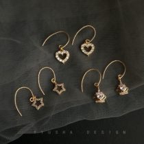TYUSHA three imported into the United States 14K gold gold-studded crown love five-pointed star ear hook earrings