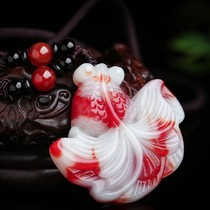 Natural Xinjiang Hetian Jade goldfish pendant Hetian Jade gold silk chicken blood floating flower goldfish men and women pendants