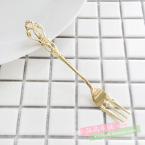 Spot salus Japan hot selling tableware brand Vintage carved hollow stainless steel gold dessert fork fruit fork