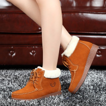 New flat leather snow boots womens winter non-slip plus velvet warm Korean thick hair ankle boots