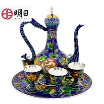 Tomorrow silver wine set cloisonne wine bottle glass enamel Silk wine set handmade Beijing craft gifts
