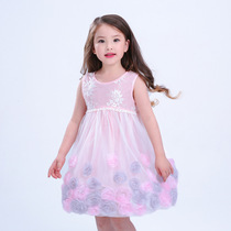  2017 new childrens clothing girls dress fashion European and American style three-dimensional petal princess skirt