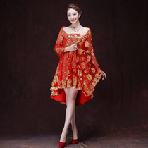  Red lace sequins Gold embroidery long bride autumn and winter wedding wedding dress thin shawl Thin shawl