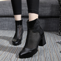 Spring Women Boots Mesh Boots Hollowed-out Boots Spring Fall Short Boots Thick Heel Women Shoes Mesh Boots Spring leather High heel Shoe sandals