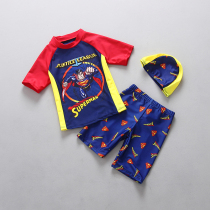  Korean childrens superman Korean version of the sub-temperature spring swimsuit sunscreen boy boy baby swimsuit boy swimming trunks set
