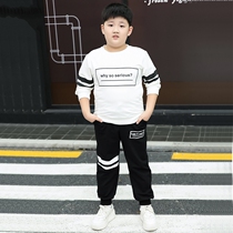 Fat childrens sweater large size t-shirt long-sleeved middle and middle school students plus fat plus fat two-piece boys suit big childrens autumn clothes