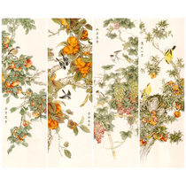  Gongbi Chinese painting white sketch background physical print draft Four screens flowers and birds 33*132 a total of 4 pairs with color drawings p14T