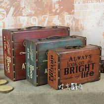 New vintage suitcase American Wood waterproof leather box home storage photo studio window prop box many