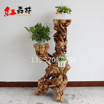 Root carving new flower rack ornaments flower table storage rack Azalea Root Bonsai stone boutique 3-layer tree root rack