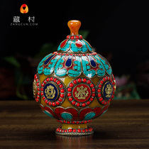 (Tibetan village) Nepal Import resin handmade mosaic colored stone Eight auspicious pendulum piece rice box Baobottle Large number