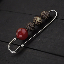 Vintage Red Agate Beaded Pin Sweater Scarf Accessories Literary Style Gifts Unisex Japanese Korean Trendy Accessories National