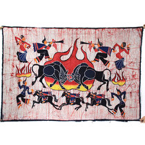 Ethnic style batik painting Yunnan Yi bullfighting restaurant Living Room bar decoration mural handmade special cloth painting hanging painting