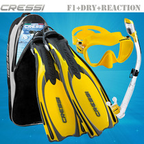 CRESSI f1 mirror full dry breathing tube REACTION EBS adjustable flippers scuba snorkeling set