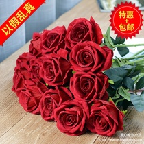 Emulated rose flower emulation floral flower arrangement decoration plastic suede wedding decoration dance props red rose fake flowers