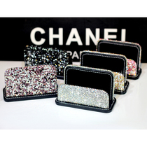 High-grade leather diamond-set business card box Business card holder Creative crystal rhinestone business card holder office ornaments