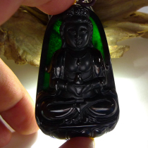 Myanmar natural A goods jade ink Cui lotus flower Guanyin pendant Jieyang Labor supply