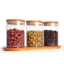Ou Wei lead-free glass sealed jar set heat-resistant storage tank creative condiment jar sugar jar bamboo tray