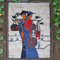 Miao batik painting spring ploughing cotton painting living room dining room decoration wall hanging ethnic handmade gifts hanging painting decorative painting