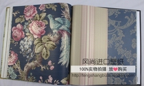 American original imported paper wallpaper dark big flower porch background wall stripes full of wallpaper AB version