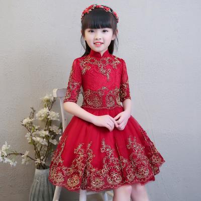 Chinese wind girl birthday dress princess skirt children skirt piano show children wedding gauze gauxia