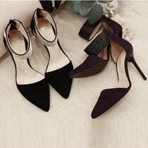 South Korea Handmade Custom Frosted Cow Leather Stick Drill Female Taste Custard Side Hollow Fine Heels 2 Colors