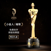 Creative Oscar Golden Trophy Custom Crystal lettering Customized Annual Meeting Excellent Staff Metal Trophy Making