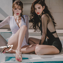 Special womens small fragrance one-piece bikini small chest gathered swimsuit Lace Sexy transparent mesh lace swimsuit