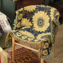 Foreign Trade National Mori Women Fields Garden Full Cotton Thread Blanket Sofa Armrest Towels Blue Sunflower Chair Cushion Backrest Towels