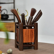 Ebony tea ceremony six gentlemen set solid wood kung fu tea set tea accessories combination Tea Needle spoon cup holder maintenance pot pen