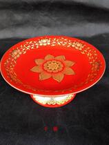 Buddhist supplies fruit plate for plate ceramic high foot lotus fruit plate tray 8 inch red Tribute Plate
