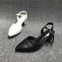 2020 Summer New Code handles leather female shoes tip cowskin with high coarse heel OL sandals