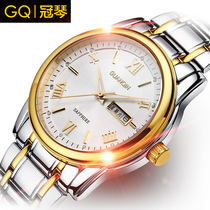 Guanqin waterproof double calendar luminous Business Mens Watch quartz watch fine steel belt quality mens watch