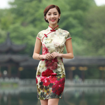 Shiny silk silk cheongsam skirt 2016 spring new improved fashion daily mulberry silk short cheongsam