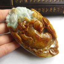 Jade fish dragon handle natural yellow jade dragon jade pretty color carved jade toy A certificate