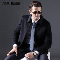 LaBov middle-aged mens pure wool tweed lapel jacket inner thick warm mens business casual jacket