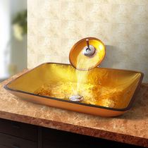 Tempered glass wash basin European style upper basin home art basin creative golden rectangular basin modern and simple
