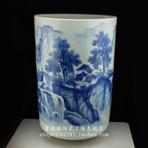 Jingdezhen ceramic calligraphy and painting cylinder quiver umbrella tube hand-painted blue and white landscape home accessories floor vase