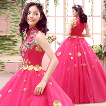 Art examination dress Female host stand-up collar evening dress Long stage performance costume Solo tutu Studio color