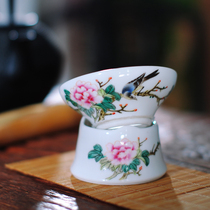 Jingdezhen ceramic Gongfu tea accessories Hand-painted flowers and birds tea filter Tea filter tea filter tea leak