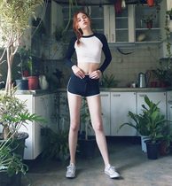 South Korea conservative sunscreen long-sleeved high-waisted swimsuit Womens split flat angle hot spring thin girl student belly cover swimsuit