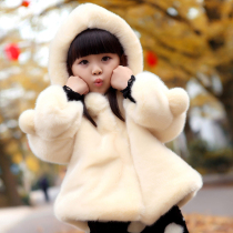 Girls  imitation leather grass coat winter hooded sweater warm childrens cotton coat female thickened padded coat Korean version of the tide
