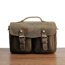Crazy Horse Leather Vintage Cowhide Women shoulder bag Leather SLR Camera Shoulder Bag Personality Locomotive Small Backpack Mens Bag