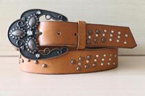 Export Europe and the United States Womens belt Leather needle buckle first layer cowhide fashion decorative belt Womens wide belt Pants belt